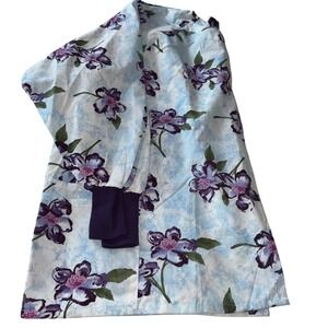 Floral Scrub Jacket Purple Blue Flower Snap Front  5XL PRO8140-2009-5X